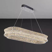 Lustra LED cu Telecomanda, LLC160/750X350CH, Cristal si Metal, 71W, Dimabila, Inaltime Reglabila, Lumina Rece/Calda/Neutra, Iluminat Luxos