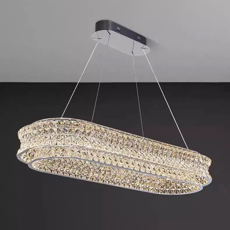 Lustra LED cu Telecomanda, LLC160/750X350CH, Cristal si Metal, 71W, Dimabila, Inaltime Reglabila, Lumina Rece/Calda/Neutra, Iluminat Luxos