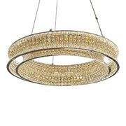 Lustra LED cu Telecomanda, LLC160/500CH, Cristal si Metal, 55W, 1 Cerc, Dimabila, Inaltime Reglabila, Lumina Rece/Calda/Neutra, Iluminat Luxos