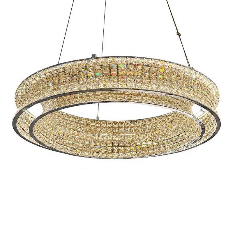 Lustra LED cu Telecomanda, LLC160/500CH, Cristal si Metal, 55W, 1 Cerc, Dimabila, Inaltime Reglabila, Lumina Rece/Calda/Neutra, Iluminat Luxos