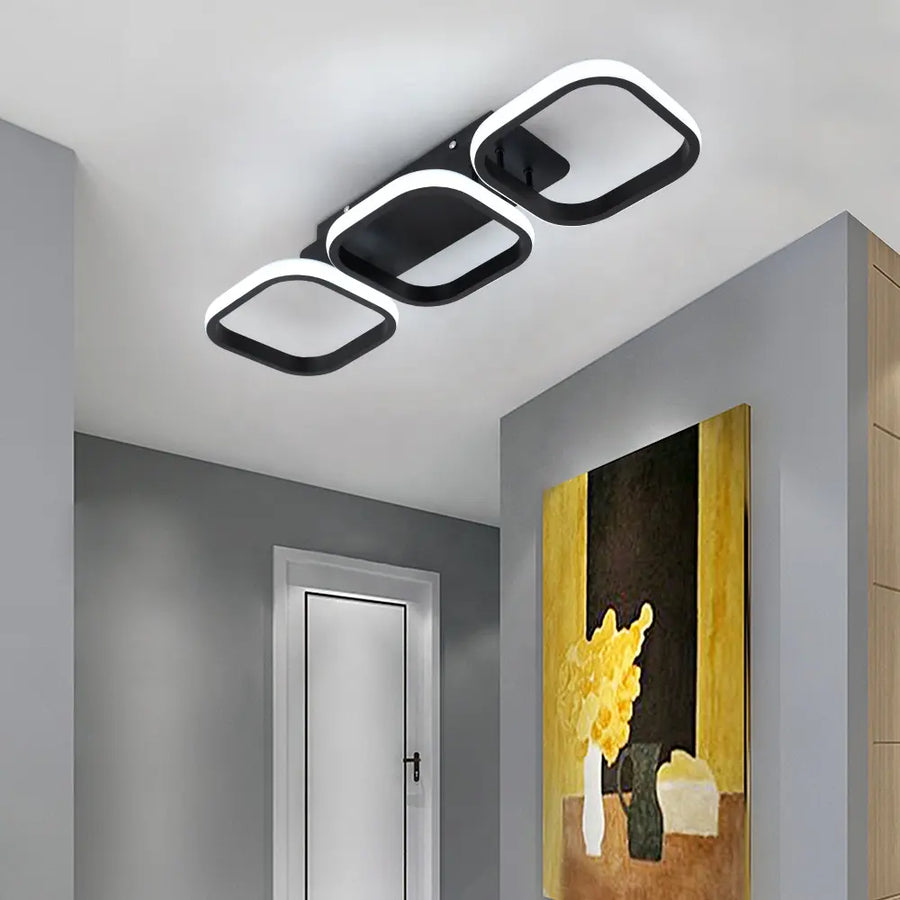 Lustra LED VERTEX 34W, 3 Patrate, Liniara, lumina Rece/Calda/Neutra, Neagra