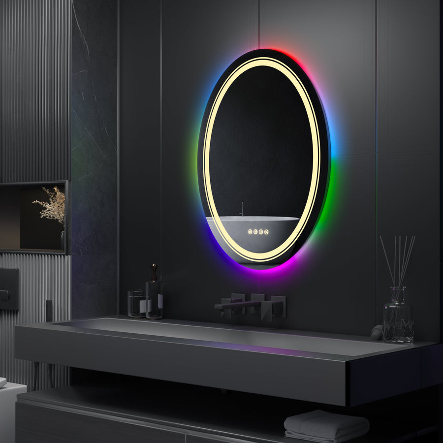 Oglinda LED Rotunda, 70cm, Celeste MotionGlow Marcello, Lumina RGB, Boxa Bluetooth, Sistem Dezaburire, Ceas & Termometru, Dimabila 70X70BTRGB