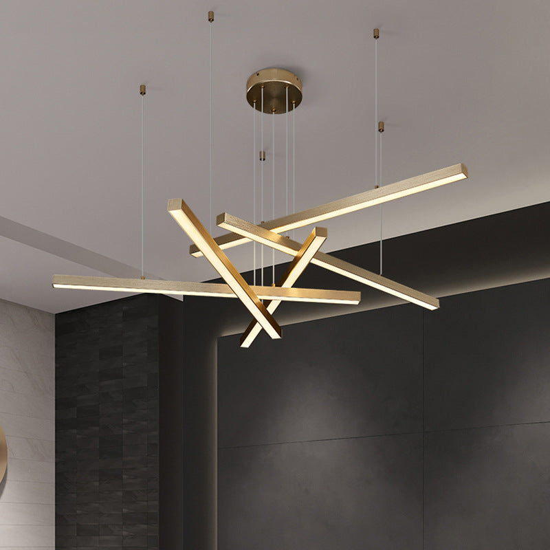 Lustra LED suspendata cu telecomanda GINEVRA 63W, 5 Elemente, lumina Rece/Calda/Neutra, Auriu