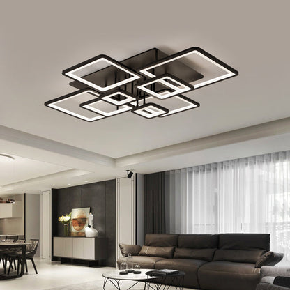 Lustra LED cu telecomanda ELLA 186W, 8 Patrate, lumina Rece/Calda/Neutra, Dimabila, Negru