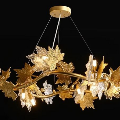 Candelabru Modern, CM260/500GD, 6xE14, Diametru 50cm, Auriu, Inaltime Reglabila, Metal si Cristal
