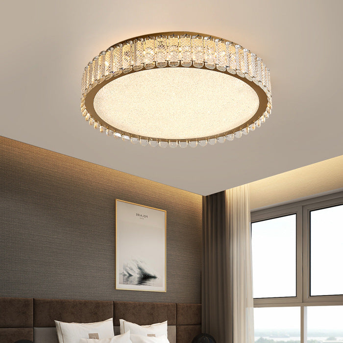 Lustra LED cu telecomanda si cristal LLC152/500CH 42W, 49cm, Cerc, lumina Rece/Calda/Neutra, Dimabila, Auriu
