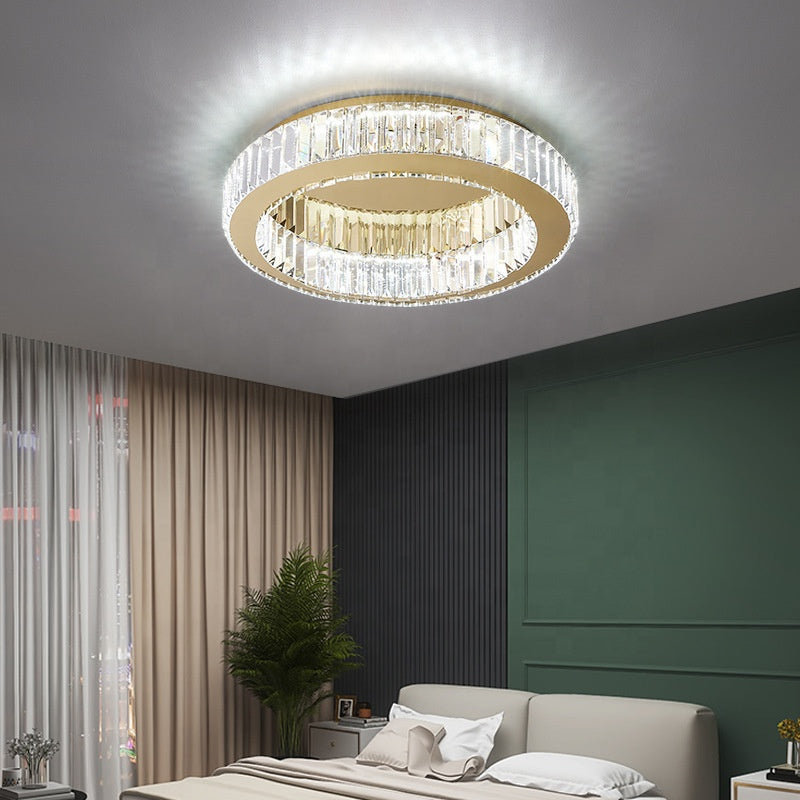 Lustra LED cu telecomanda si cristal VERTUS 18W, 30cm, Cerc, lumina Rece/Calda/Neutra, Dimabila, Auriu