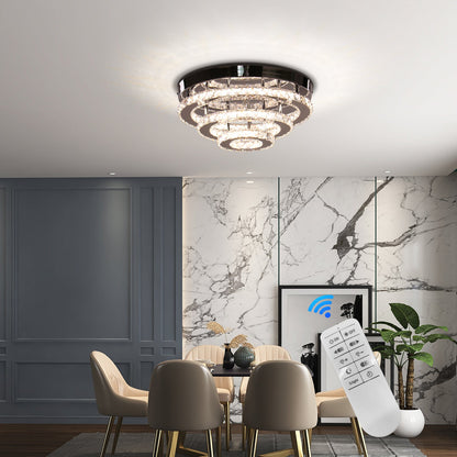 Lustra LED Cristal cu Telecomanda LLC151/500CH, 64W, 3 Elemente, lumina Rece/Calda/Neutra, Dimabila, Crom Lucios