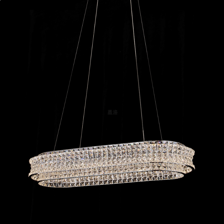 Lustra LED cu Telecomanda, LLC160/750X350CH, Cristal si Metal, 71W, Dimabila, Inaltime Reglabila, Lumina Rece/Calda/Neutra, Iluminat Luxos