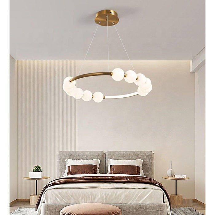 Lustră Suspendată LED Acril Nova 57W cu Telecomandă, Dimabilă, 3000K/4000K/6000K, Auriu, Metal și Acril