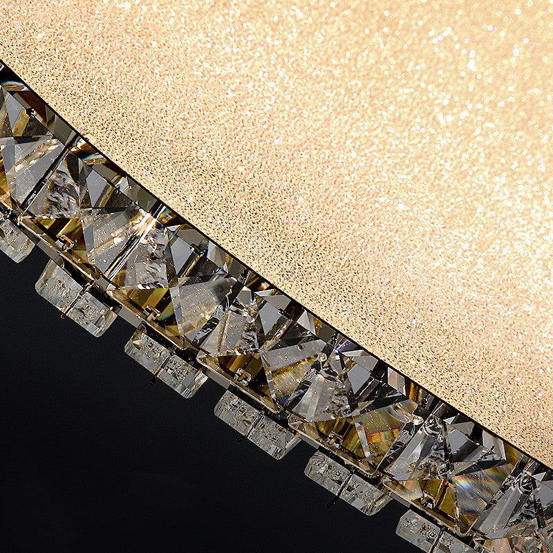 Lustra LED cu telecomanda si cristal LLC152/500CH 59W, 50cm, Cerc, lumina Rece/Calda/Neutra, Dimabila, Auriu