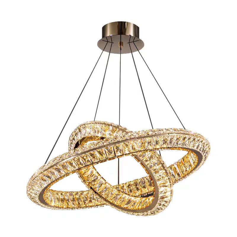Lustra LED cu Telecomanda, LLC132/300GD, Cristal si Metal, 37W, 2 Cerc, Dimabila, 3000K/4000K/6000K, Iluminat Luxos