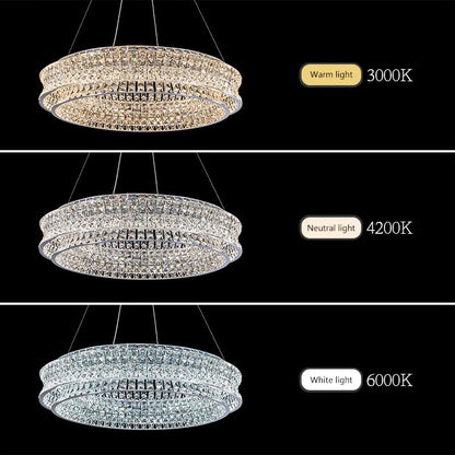 Lustra LED cu Telecomanda, LLC160/500CH, Cristal si Metal, 55W, 1 Cerc, Dimabila, Inaltime Reglabila, Lumina Rece/Calda/Neutra, Iluminat Luxos