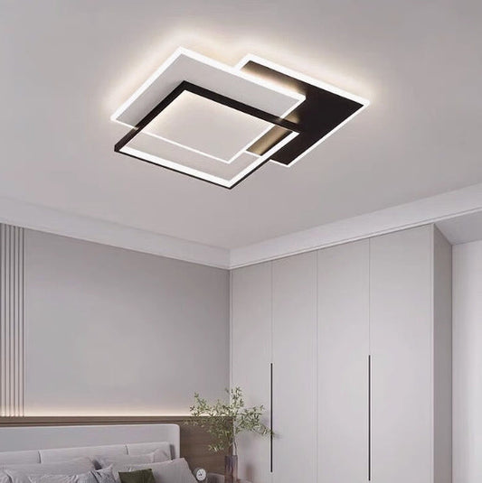 Lustra LED cu telecomanda CHIARA 98W, 3 Patrate, lumina Rece/Calda/Neutra, Dimabila, Negru