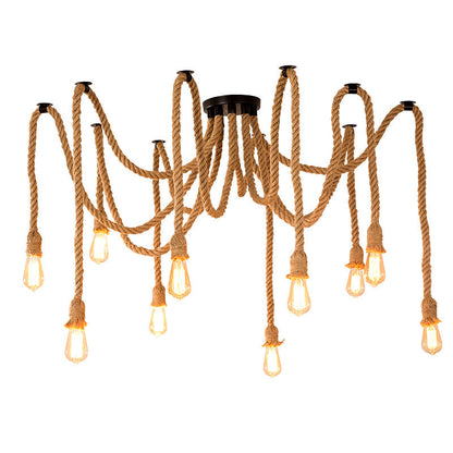 Lustra Vintage LV120/10BK, 10xE27, Rustic, Sfoara si Metal, 2x100cm, Suport Negru
