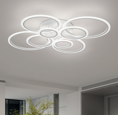 Lustra LED cu telecomanda  BETTY 130W, 8 Cercuri, lumina Rece/Calda/Neutra, Dimabila, Alb