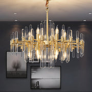 Candelabru Cristal CC850/620GD ,10xE14, 62X45cm, Inaltime Reglabila, Auriu Lucios, ,Design Elegant, Metal si Cristale