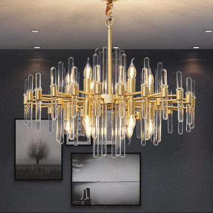 Candelabru Cristal CC850/620GD ,10xE14, 62X45cm, Inaltime Reglabila, Auriu Lucios, ,Design Elegant, Metal si Cristale