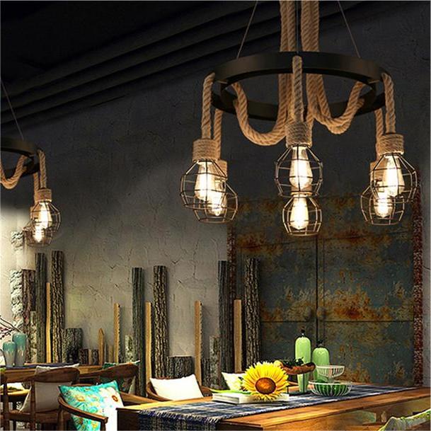 Lustra Roata LV580/6BK, 6xE27, Maro, Metal si Sfoara