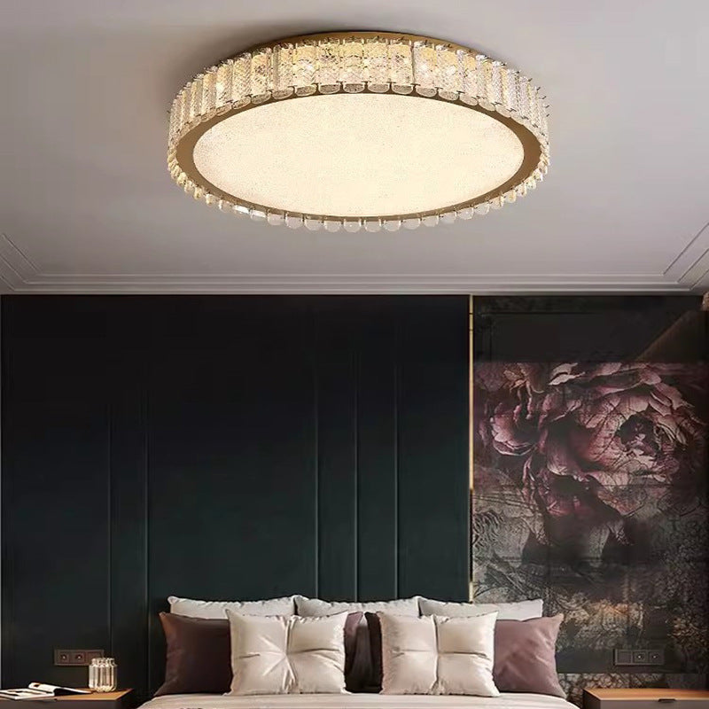 Lustra LED cu telecomanda si cristal LLC152/500CH 42W, 49cm, Cerc, lumina Rece/Calda/Neutra, Dimabila, Auriu