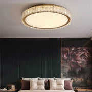 Lustra LED cu telecomanda si cristal LLC152/500CH 59W, 50cm, Cerc, lumina Rece/Calda/Neutra, Dimabila, Auriu