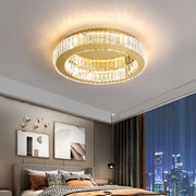 Lustra LED cu telecomanda si cristal VERTUS 31W, 50cm, Cerc, lumina Rece/Calda/Neutra, Dimabila, Auriu