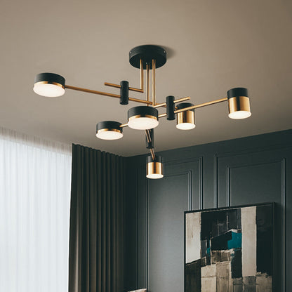 Lustra LED Moderna Ionitus 72W Negru si Auriu, Brate, Lumina Calda/Neutra/Rece 3000K/4000K/6000K, Metal si Acril
