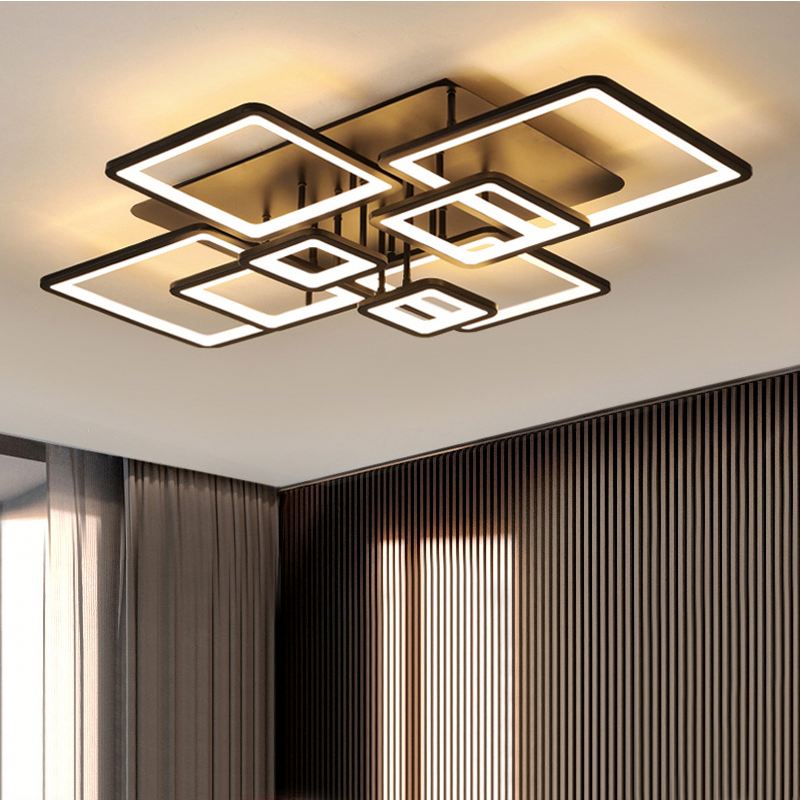 Lustra LED cu telecomanda ELLA 186W, 8 Patrate, lumina Rece/Calda/Neutra, Dimabila, Negru