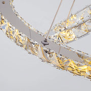Lustra LED suspendata cu telecomanda si cristal PRISM LUMINIS 78.3W, 3 Cercuri, lumina Rece/Calda/Neutra, Dimabila, Argintiu, Inaltime Reglabila