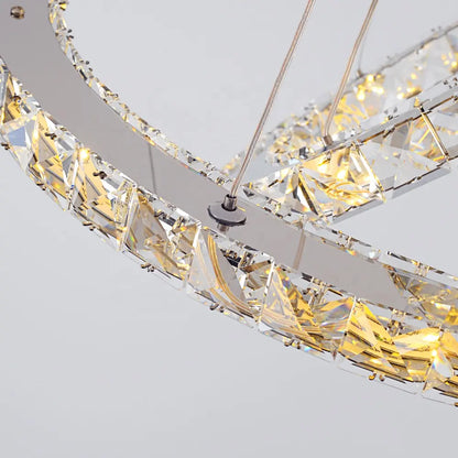Lustra LED suspendata cu telecomanda si cristal PRISM LUMINIS 78.3W, 3 Cercuri, lumina Rece/Calda/Neutra, Dimabila, Argintiu, Inaltime Reglabila