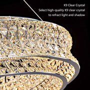 Lustra LED cu Telecomanda, LLC160/750X350CH, Cristal si Metal, 71W, Dimabila, Inaltime Reglabila, Lumina Rece/Calda/Neutra, Iluminat Luxos