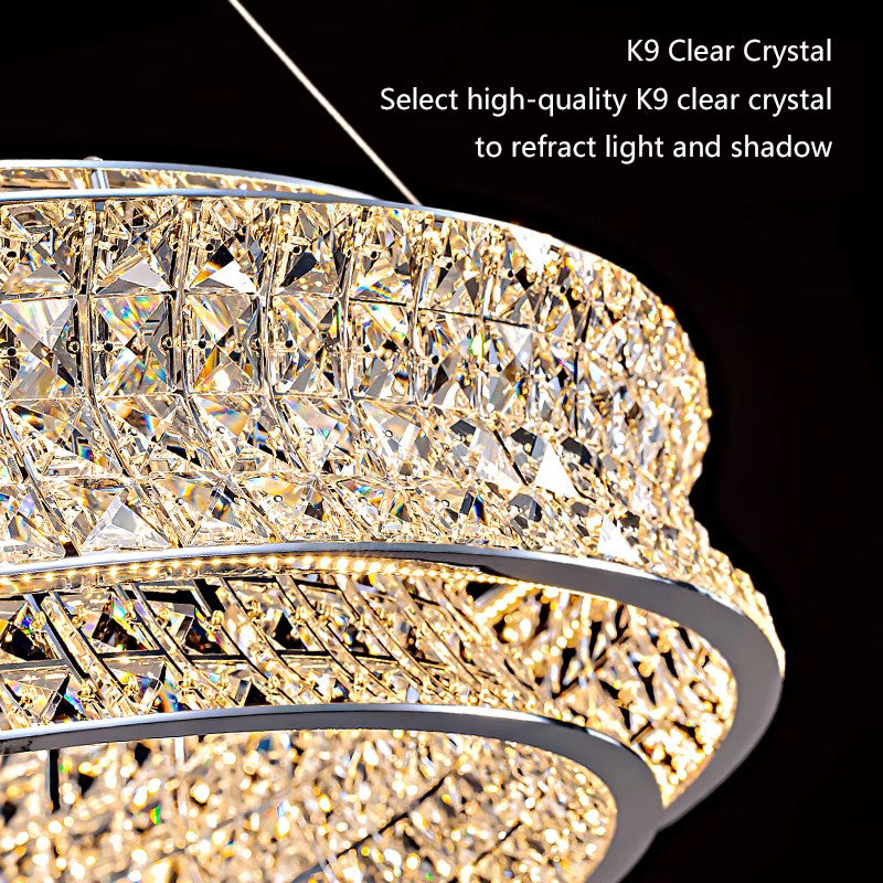 Lustra LED cu Telecomanda, LLC160/750X350GD, Cristal si Metal, 71W, Dimabila, Inaltime Reglabila, Lumina Rece/Calda/Neutra, Iluminat Luxos