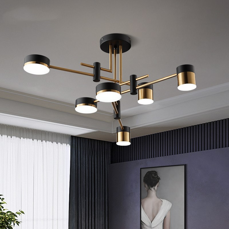 Lustra LED Moderna Ionitus 72W Negru si Auriu, Brate, Lumina Calda/Neutra/Rece 3000K/4000K/6000K, Metal si Acril