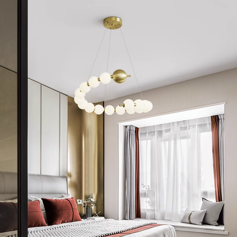 Lustră Suspendată LED Acril Aurelia 41W cu Telecomandă, Dimabilă, 3000K/4000K/6000K, Auriu, Metal și Acril