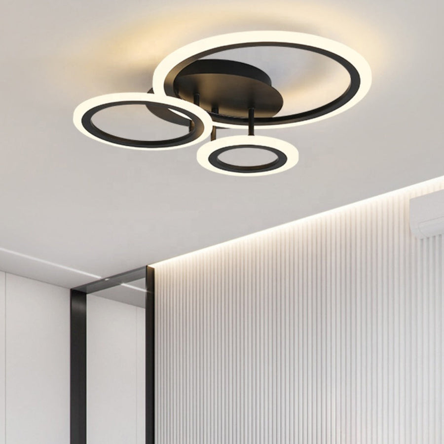 Lustra LED cu telecomanda BETTY 40W, 3 Cercuri, lumina Rece/Calda/Neutra, Dimabila, Negru