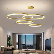 Lustra LED suspendata cu telecomanda LT813/4GD 138W, 4 Cercuri, lumina Rece/Calda/Neutra, Dimabila, Negru, Inaltime Reglabila