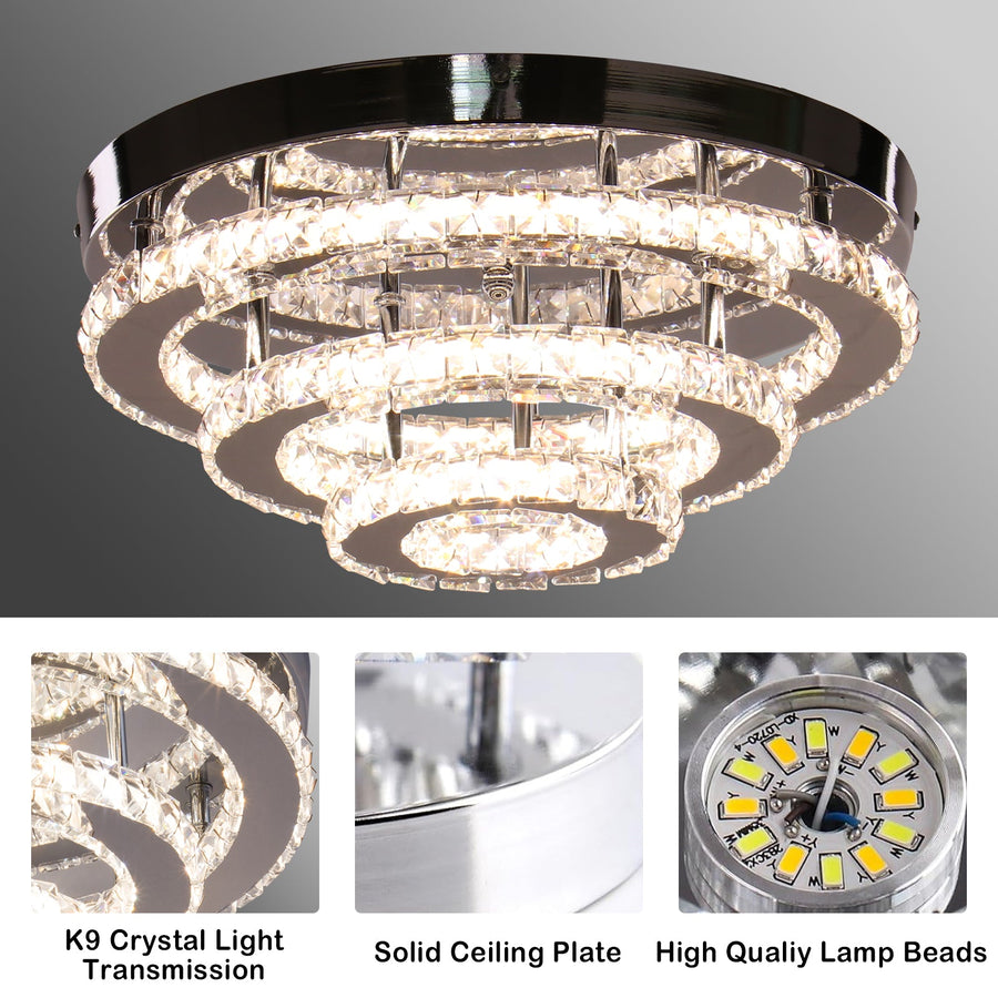 Lustra LED Cristal cu Telecomanda LLC151/500CH, 64W, 3 Elemente, lumina Rece/Calda/Neutra, Dimabila, Crom Lucios