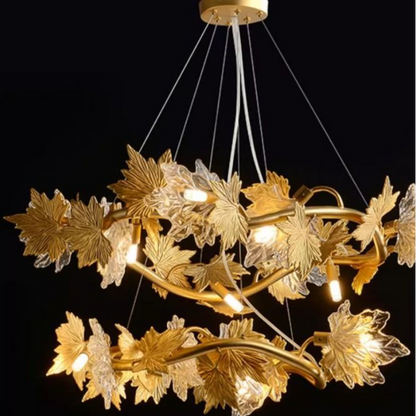 Candelabru Modern, CM260/400+800GD, 12xE14, Diametru 80cm, Auriu, Inaltime Reglabila, Metal si Cristal