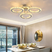 Lustra LED cu telecomanda si cristal ALANUBIS 40W, 3 Cercuri, lumina Rece/Calda/Neutra, Dimabila, Crom Lucios
