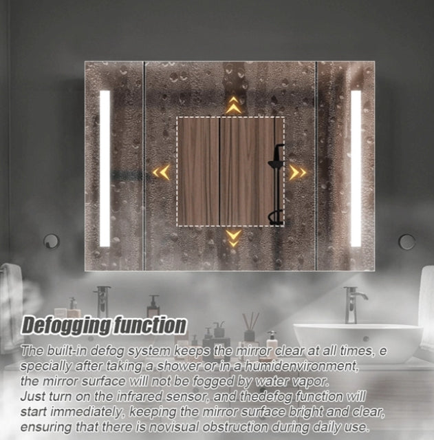 Oglinda LED cu Dulap AXEN 100x70 cm Alb  Banda Verticala si Senzor Touch