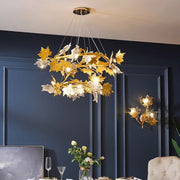 Candelabru Modern, CM260/400+800GD, 12xE14, Diametru 80cm, Auriu, Inaltime Reglabila, Metal si Cristal