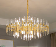 Candelabru Cristal CC850/620GD ,10xE14, 62X45cm, Inaltime Reglabila, Auriu Lucios, ,Design Elegant, Metal si Cristale