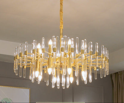 Candelabru Cristal CC850/620GD ,10xE14, 62X45cm, Inaltime Reglabila, Auriu Lucios, ,Design Elegant, Metal si Cristale