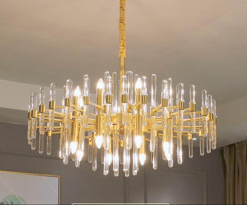 Candelabru Cristal CC850/620GD ,10xE14, 62X45cm, Inaltime Reglabila, Auriu Lucios, ,Design Elegant, Metal si Cristale
