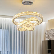 Lustra LED LLC130/3CH, Cristal si Metal, 119W, 3 Cercuri, Dimabila, Inaltime Reglabila, Lumina Rece/Calda/Neutra, Iluminat Luxos