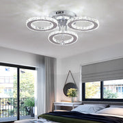 Lustra LED cu telecomanda si cristal ALANUBIS 40W, 3 Cercuri, lumina Rece/Calda/Neutra, Dimabila, Crom Lucios