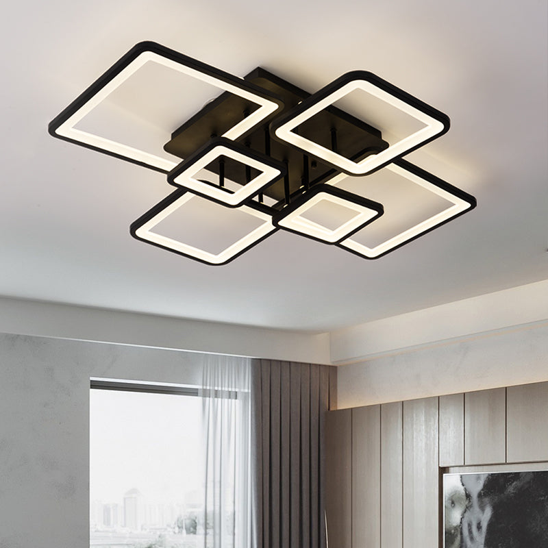 Lustra LED cu telecomanda ELLA 120W, 6 Patrate, lumina Rece/Calda/Neutra, Dimabila, Negru, Metal si Acril