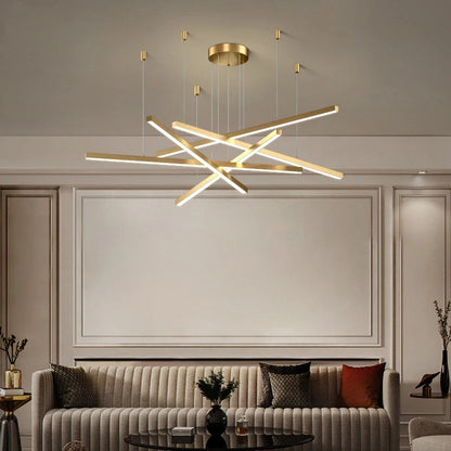 Lustra LED suspendata cu telecomanda GINEVRA 63W, 5 Elemente, lumina Rece/Calda/Neutra, Auriu