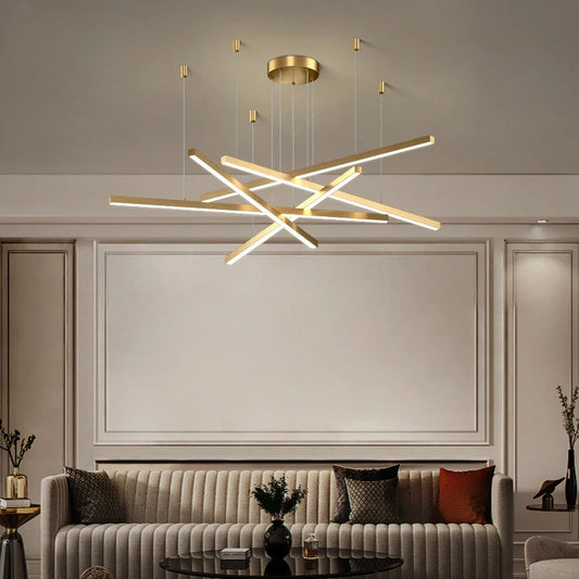 Lustra LED suspendata cu telecomanda GINEVRA 63W, 5 Elemente, lumina Rece/Calda/Neutra, Auriu