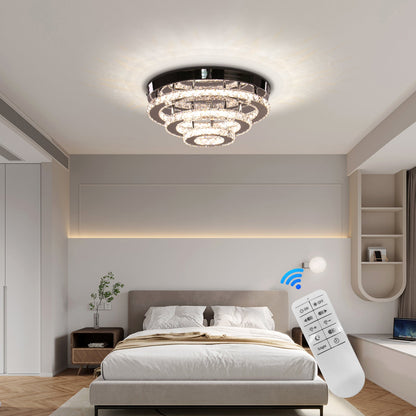 Lustra LED Cristal cu Telecomanda LLC151/500CH, 64W, 3 Elemente, lumina Rece/Calda/Neutra, Dimabila, Crom Lucios